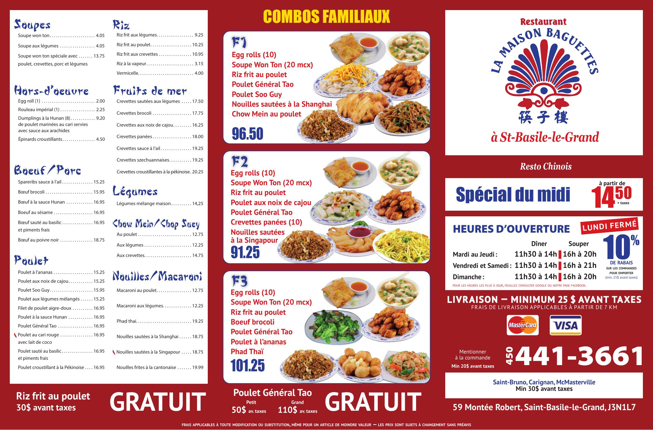 Page 1 du menu officiel de La Maison Baguettes. Ouvrez le PDF pour agrandir et lire le texte.